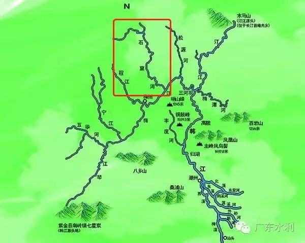 石窟河在梅县丙村镇附近汇入梅江（韩江上游），流过三河坝后称韩江 图片来源：广东水利官方微信公众号