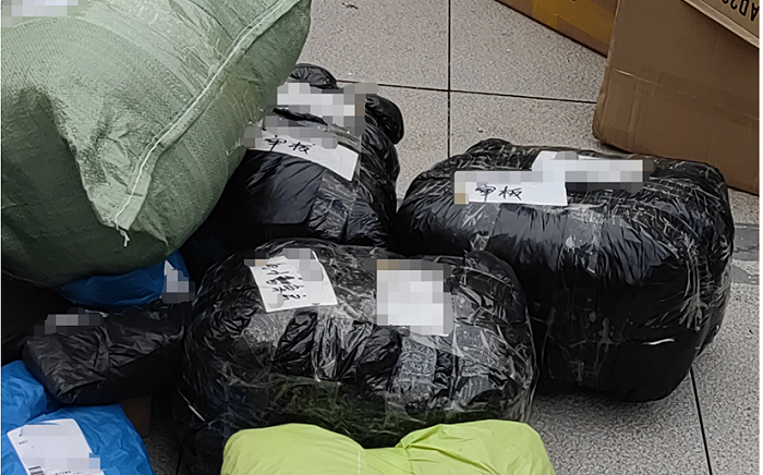 寄往TEMU的快递，都写着“审版”二字（图源：优优）