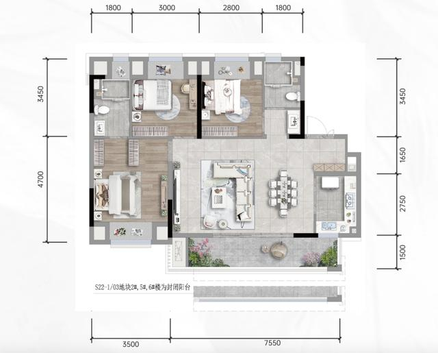 ▲朗诗熙樾府建面约99㎡户型图