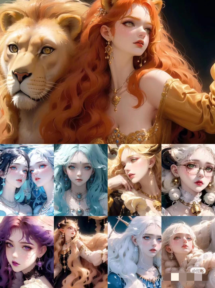 ↑李冰通过AI绘画生成的十二星座图像 受访者供图