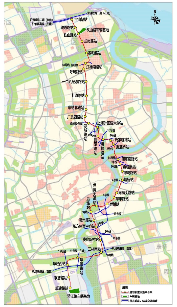 19号线（虹建路站—宝山站站区段）规划方案示意图