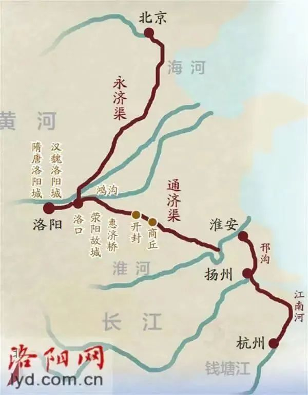 隋唐大运河示意图 图片来源：洛阳网