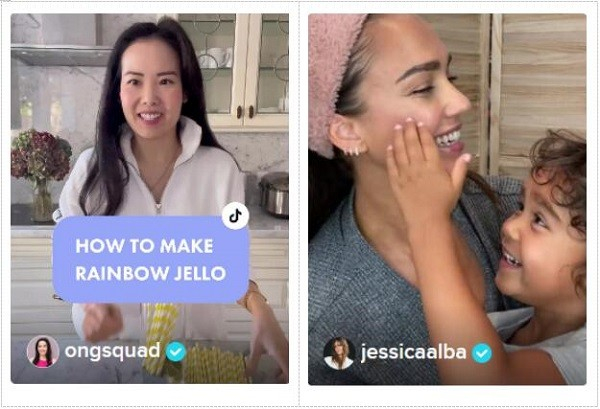 #Momsoftiktok 话题截图（左）& #MultiTaskingMama 话题截图（右）
