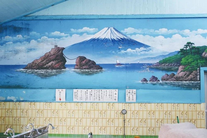 千代汤的富士山图。摄影：吉井忍