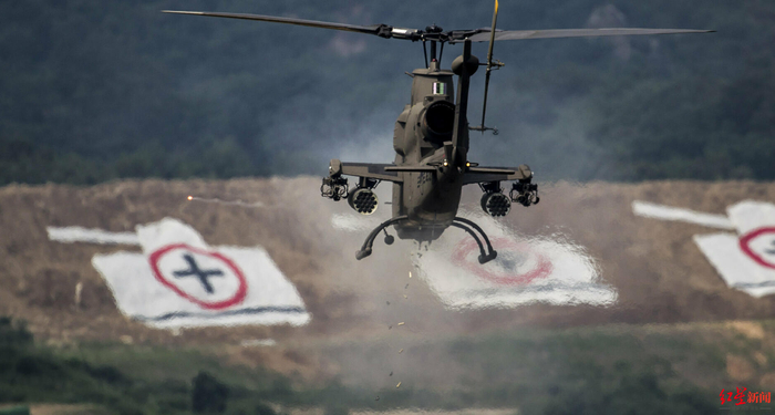 ↑2015年，一架直升机在韩美两国联合协同火力剿敌演习中与目标交战