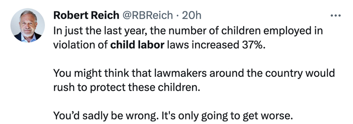 美国前劳工部长罗伯特·赖克社交媒体账号截图