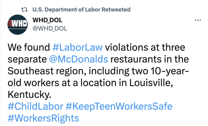 美国劳工部社交媒体账号截图