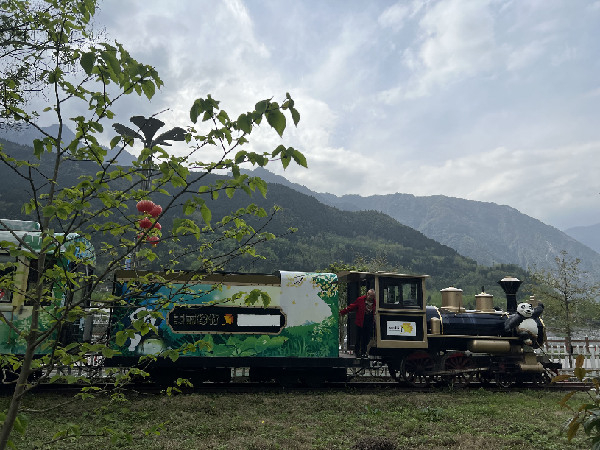 　　图为四川省德阳市绵竹市清平镇内的旅游观光小火车。