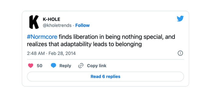 △ Normcore从平凡中寻得解放，通过彰显适应性实现社群归属（来源：Twitter）