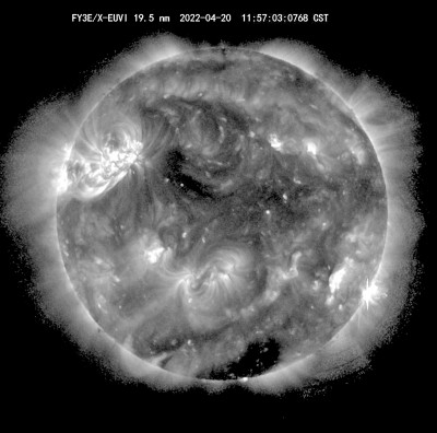    风云三号E星拍摄到的太阳冕洞。国家空间天气监测预警中心供图