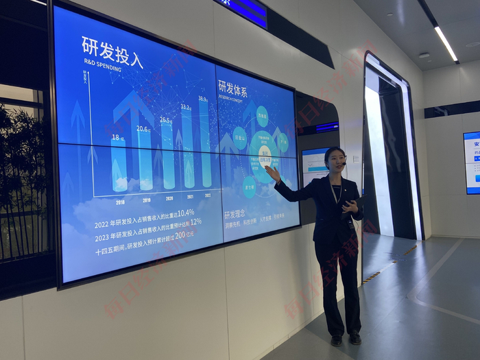 齐鲁制药工作人员介绍近年来集团研发投入情况 每经记者 张蕊 摄