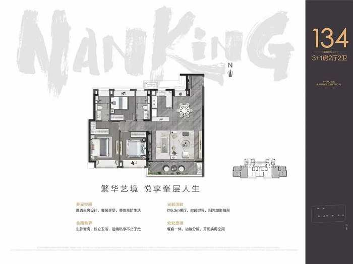 建面约118㎡样板间效果图：