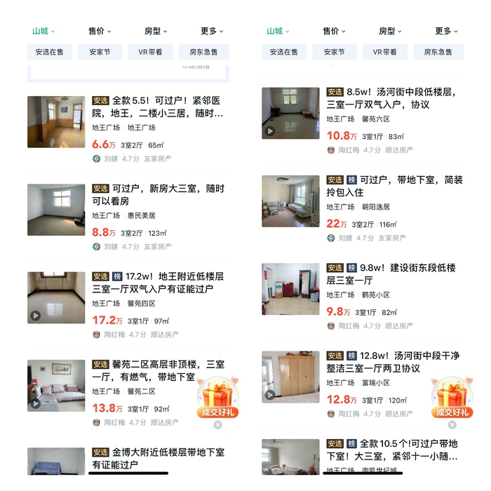 鹤壁市山城区挂牌出售的二手房源。来源：安居客