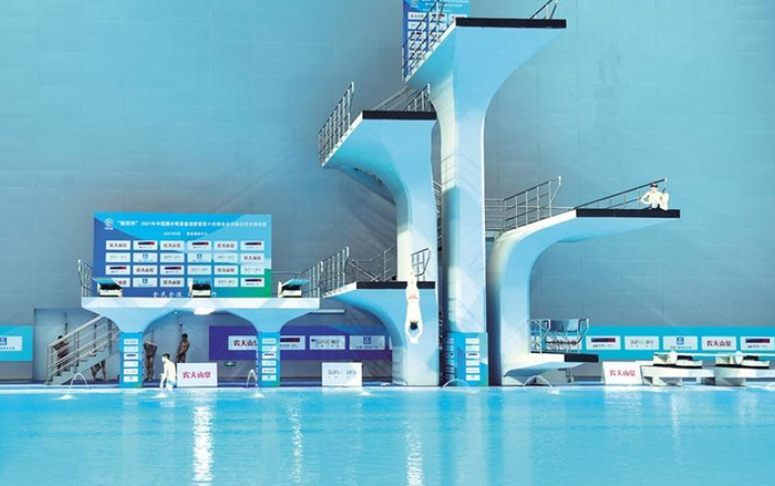 西安奥体中心游泳跳水馆。 记者 杜玮摄