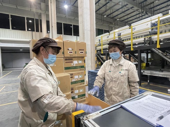 图为绿色循环周转箱分拣码垛