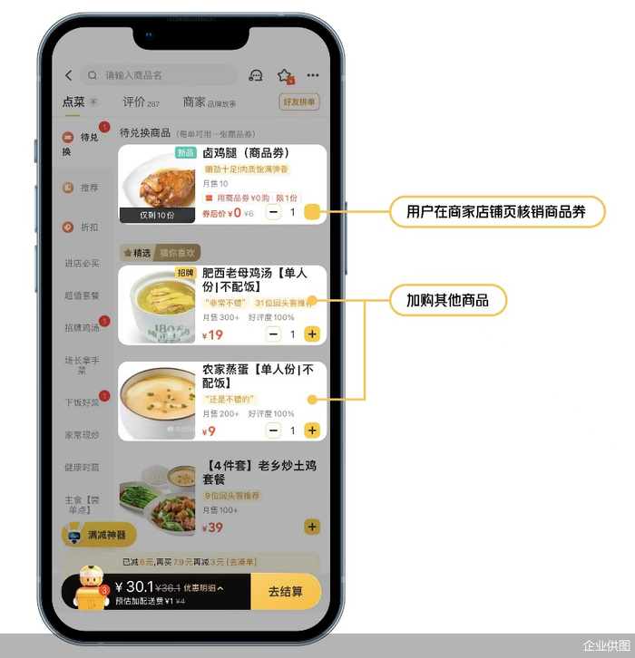 图注：用户核销时往往会在店铺加购其他商品