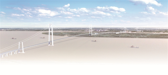 张靖皋长江大桥效果图。