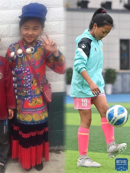 左图摄于2020年，吉联么李雪在家乡凉山州布拖县特木里镇身着彝族服饰拍照。(受访者供图)