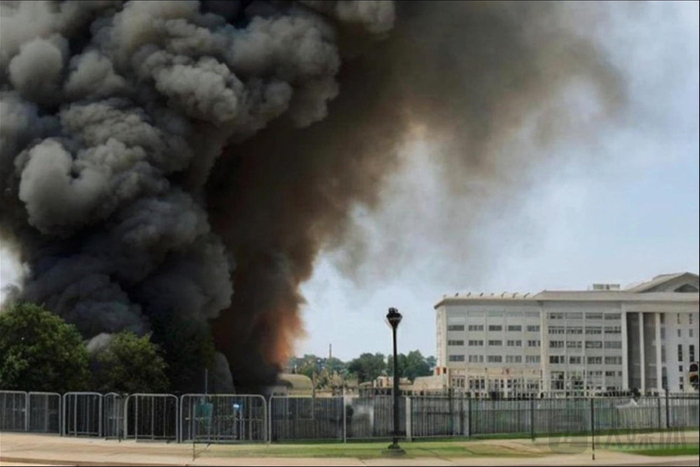 社交平台账户分享的一张声称显示五角大楼附近发生爆炸的假图片