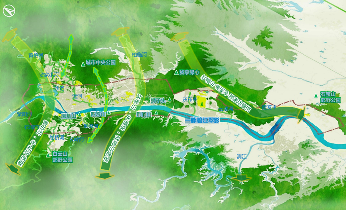 宜昌中心城区滨江地区山水格局空间意向图