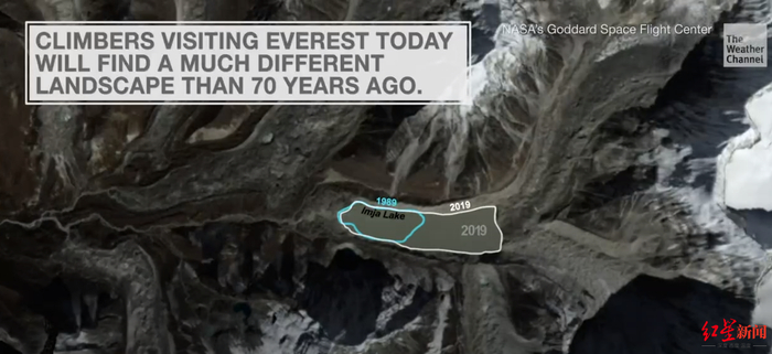 ↑珠峰的积雪、冰川正在以“史无前例”的速度融化