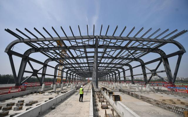 平谷线马坊站，高架车站主体结构已基本完成。新京报记者 王贵彬 摄