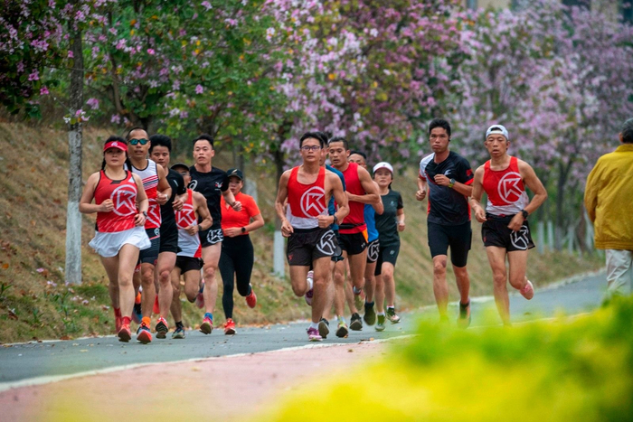 跑步爱好者在广西梧州市玫瑰湖公园跑道上跑步运动锻炼。（图片由CNSPHOTO提供）