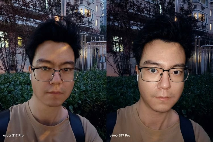 左侧为不开前置柔光灯，右侧为开启柔光灯效果 图源：品玩lzh