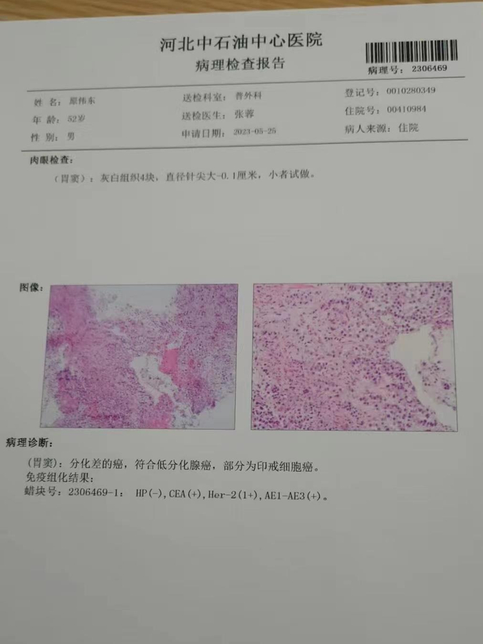 ↑原伟东的《病理检查报告》