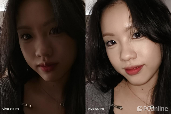 （暗光环境下，开启/关闭微缝式补光灯对比）