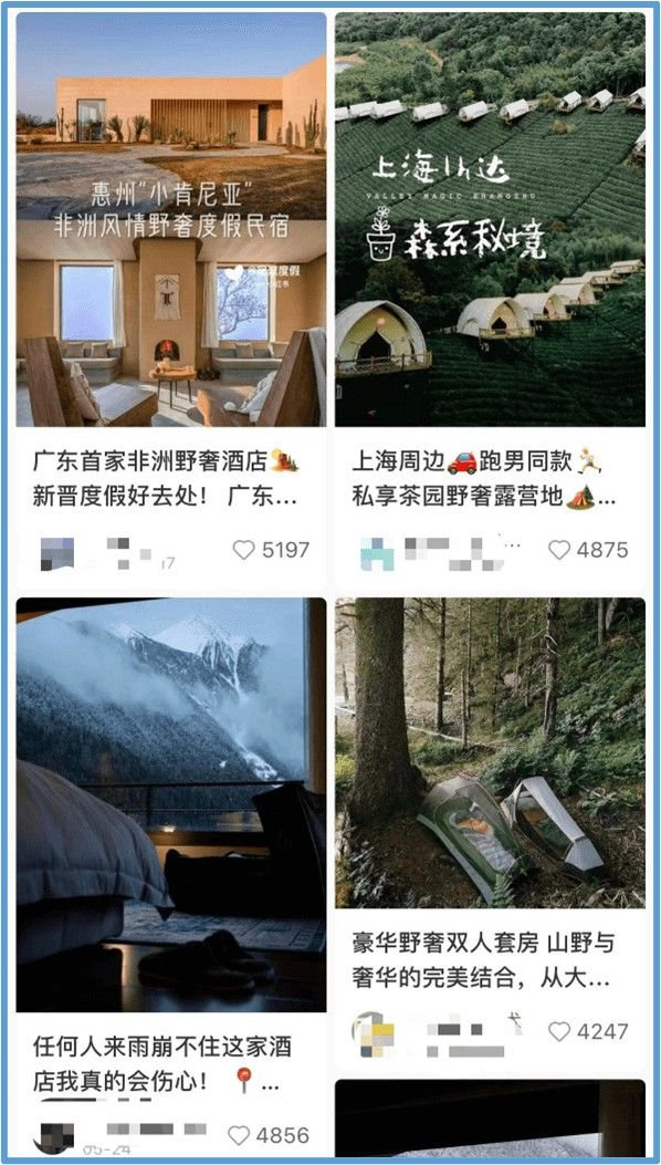 更方便图片展示的某书，是野奢酒店的重要宣传阵地，部分酒店甚至可以一键订房。（图/小红书截图）