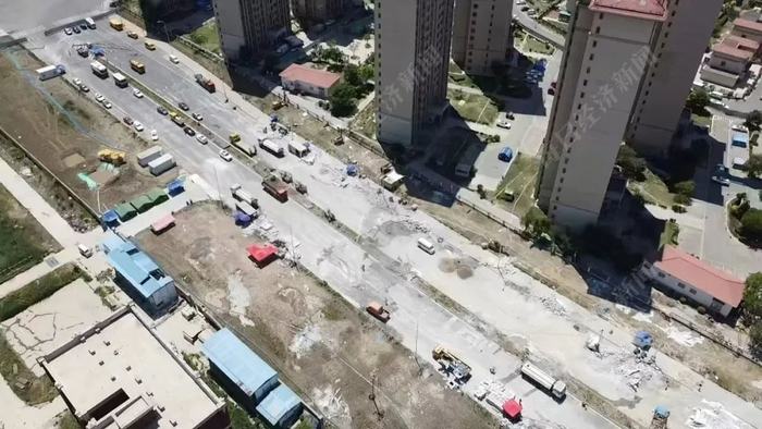 航拍显示的现场施工情况 图片来源：每经记者 王佳飞 摄