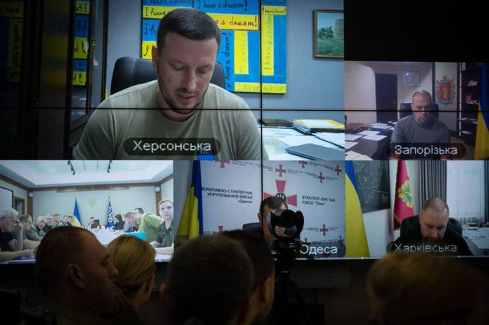 当地时间2023年6月6日，乌克兰基辅，乌克兰总统泽连斯基与国防委员会召开紧急会议，讨论卡霍夫卡水电站大坝遭破坏一事。