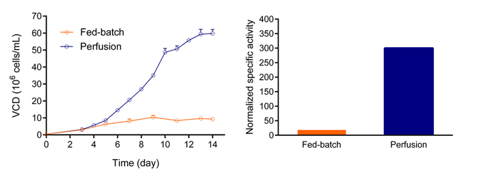 图2 金斯瑞蓬勃生物使用灌流培养技术，大幅提高产品活性。