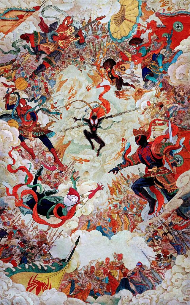 这一幕出自《蜘蛛侠：纵横宇宙》（以下简称《纵横宇宙》）中国版“大闹天宫”艺术海报。海报发出后，引来全网热议。
