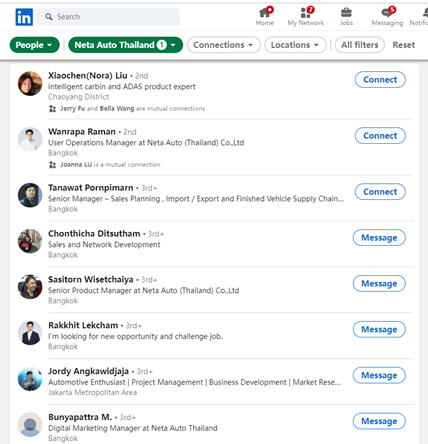 哪吒汽车泰国公司部分员工，来源：Linkedin
