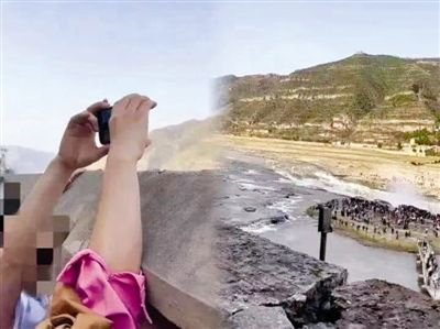 壶口瀑布沿途公路被景区管理方砌墙围挡