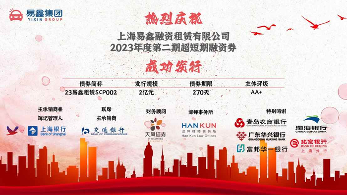 “上海易鑫融资租赁有限公司2023年度第二期超短期融资券”项目