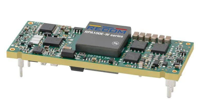 图 1: RPA100E-W 系列 DC/DC 转换器的铁氧体磁芯环绕着绕组形成平面变压器