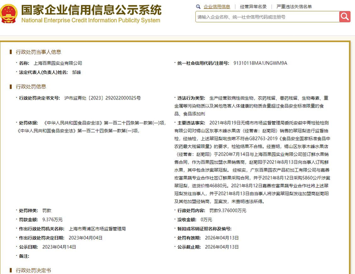 行政处罚书截图。资料图片