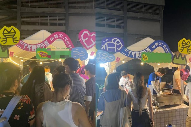 夜市摊位前排队的年轻人