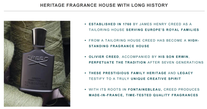 Creed品牌历史 图片来源：开云集团公告截图