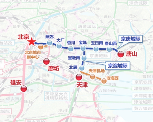 京唐、京滨城际铁路线路示意图。中国铁路设计集团有限公司供图