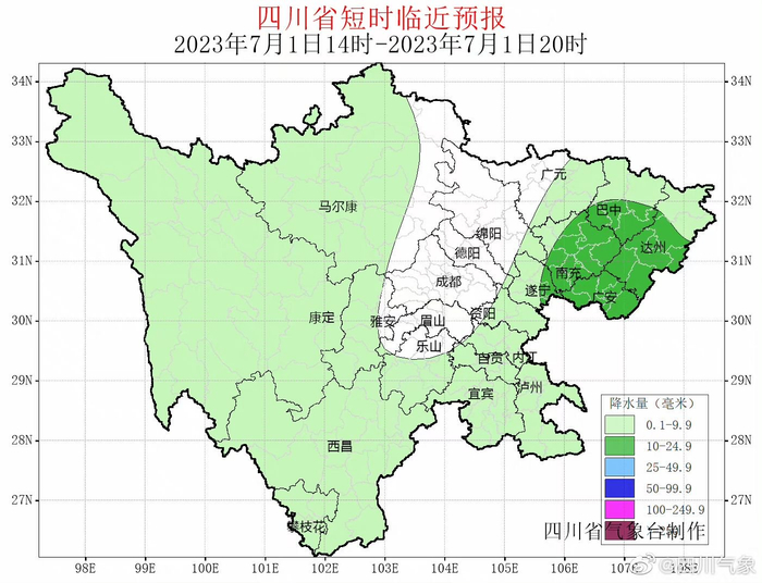 ▲7月1日四川短时临近预报图