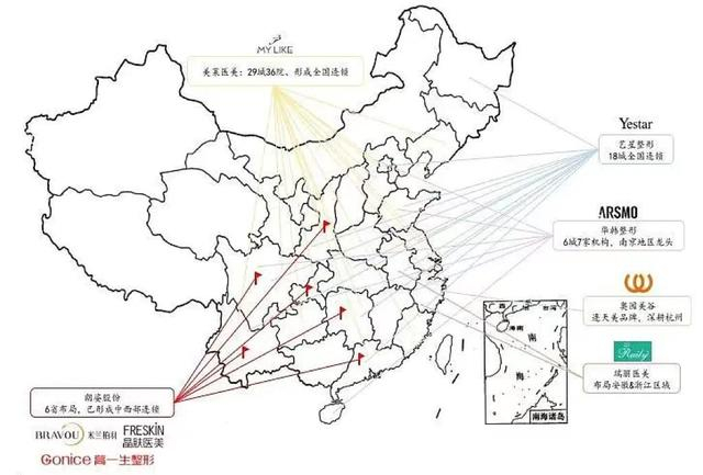 （朗姿医美机构主要辐射地区，图片来源：开源证券）