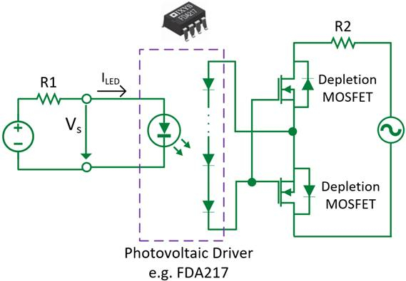 图9：使用耗尽型MOSFET的固态继电器