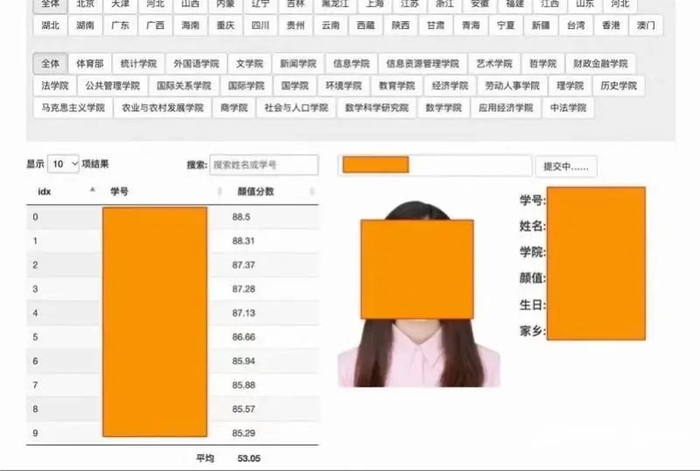 网传马某某搭建的“颜值打分”网站页面