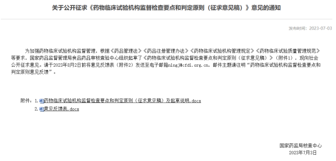 图2 药物临床试验机构监督检查要点和判定原则通知