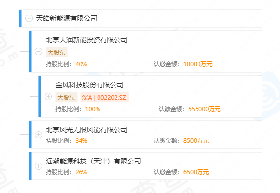 天皓新能源有限公司股权结构。 图片来源：企查查截图