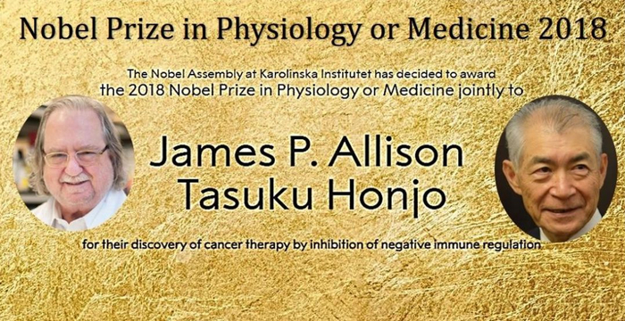 本庶佑（Tasuku Honjo）和美国的免疫学家詹姆斯·艾莉森共同获得2018年诺贝尔生理学或医学奖